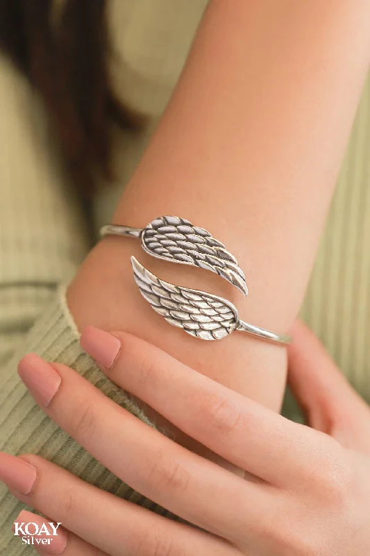 sterling silver bangles for women-Wing Bangle (02)