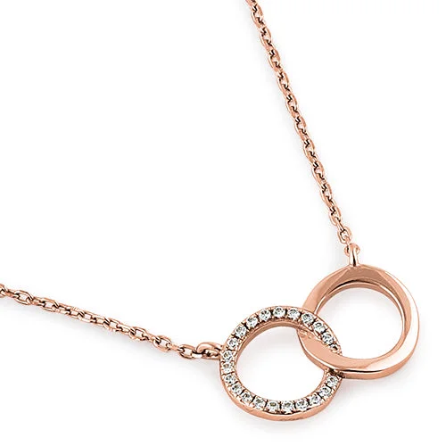 rainbow necklaces for women-Sterling Silver Rose Gold Double Link Circles CZ Necklace