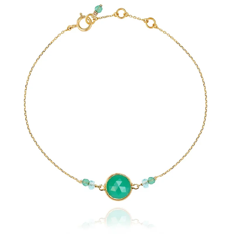 elegant bracelets for women-Precious Chain Bracelet Green Agate - 18k Gold