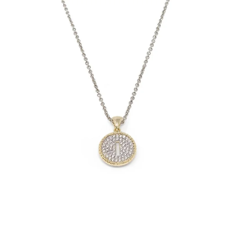 chic necklaces for women-Two Tone Necklace Round Pave Initial - I