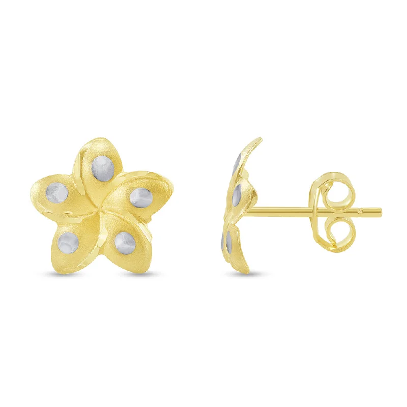 sparkling diamond earrings for women-14k Yellow Gold Hawaiian Flower Plumeria Stud Earrings with Screw Back, 10.5mm x 11mm