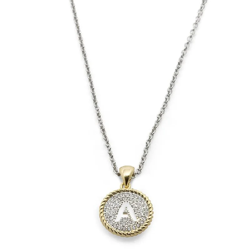 luxury necklaces for women-Two Tone Necklace Round Pave Initial - A