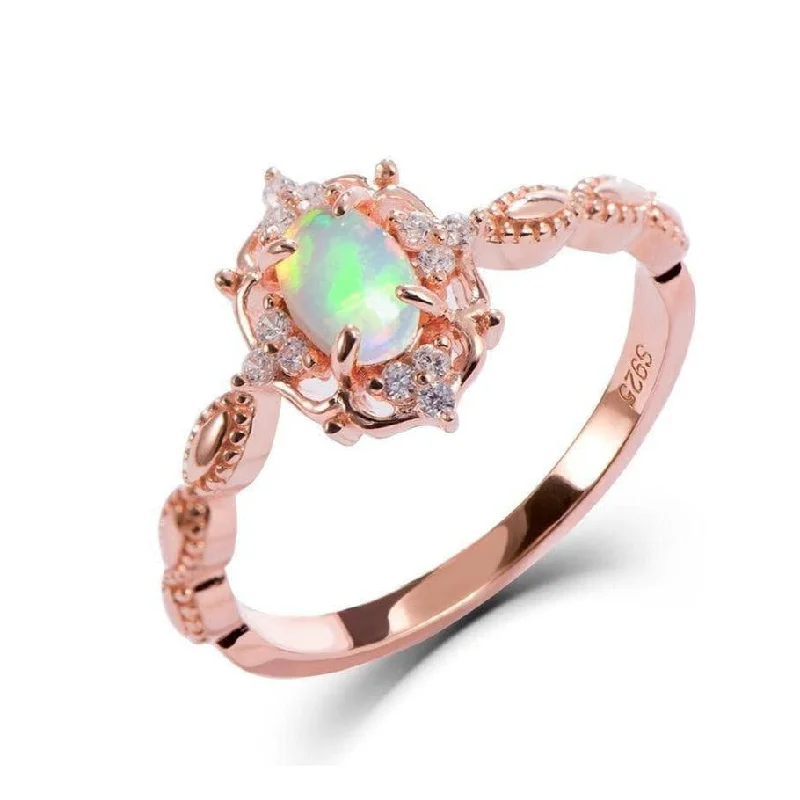 natural diamond engagement rings for women-Natural Opal Gemstone Ring