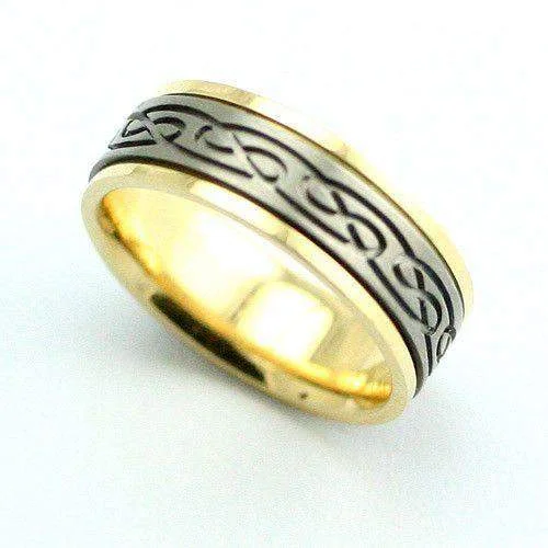 pearl rings for women-Gold Bi-Colour Rotating Celtic Ring - W3998K - J-W