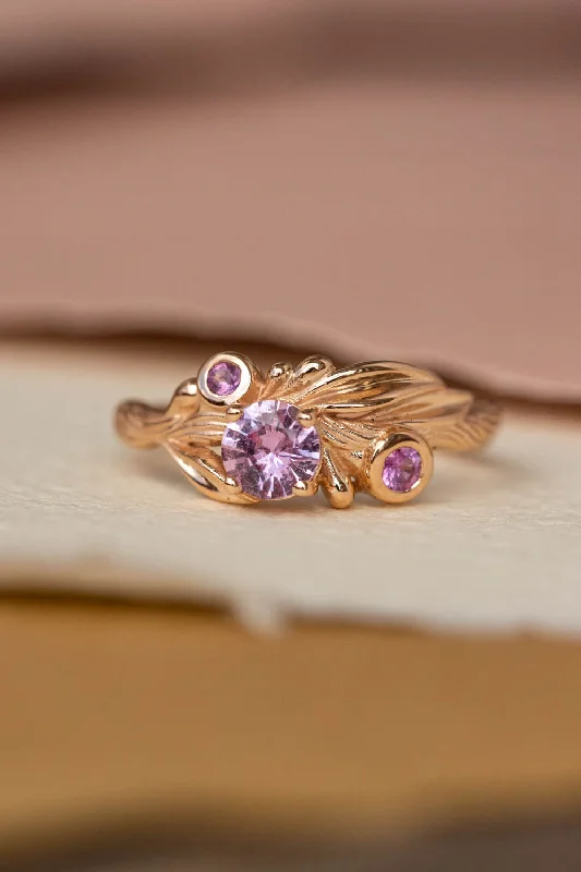 classic engagement rings for women-Pink sapphires engagement ring, olive branch gold ring with sapphires / Olivia