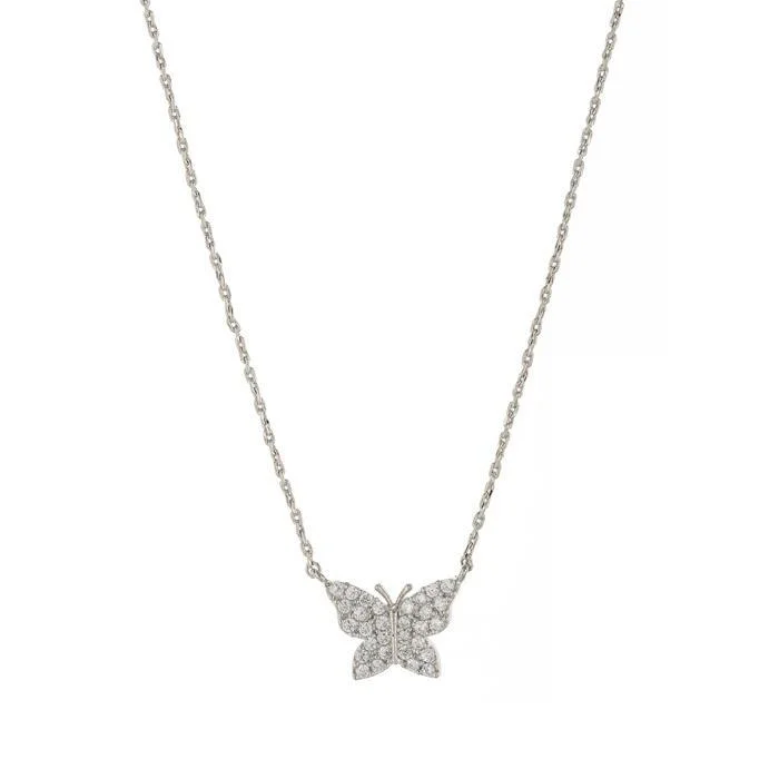 matching necklaces and bracelets sets-Rhodium Plated Brass CZ Pave Butterfly Link Necklace