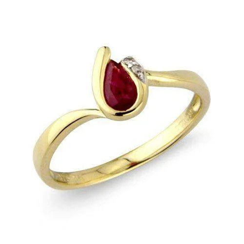 vintage gold rings for women-9ct Gold Diamond Ruby Dress Ring - MMCH038-1YDRU