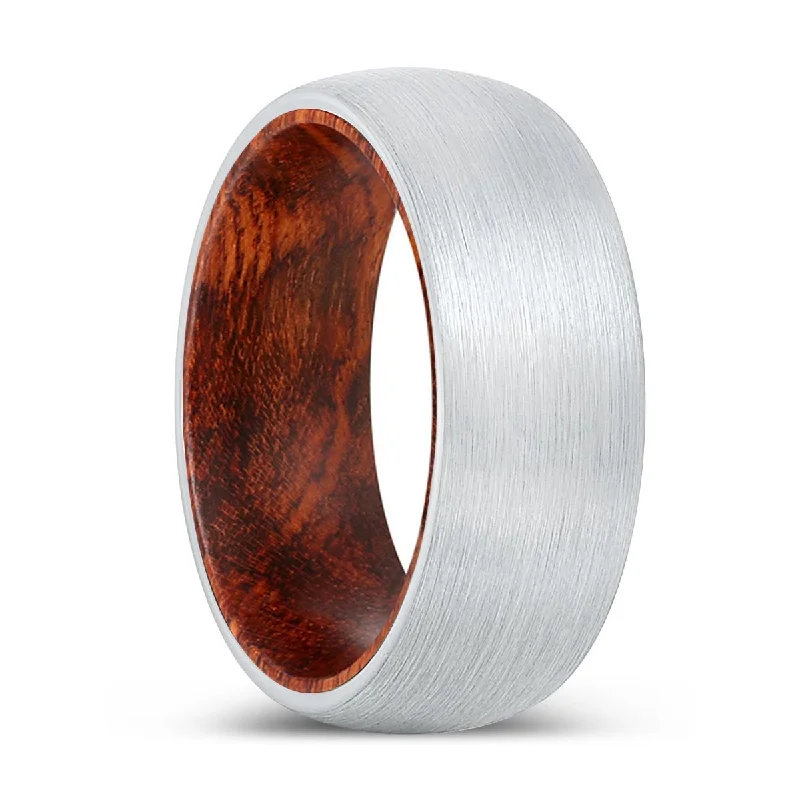 luxury diamond rings for women-JITTERS | Snake Wood, White Tungsten Ring, Brushed, Domed