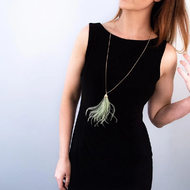 matching necklaces and bracelets sets-Feather Tassel Pendant Long Necklace Mint