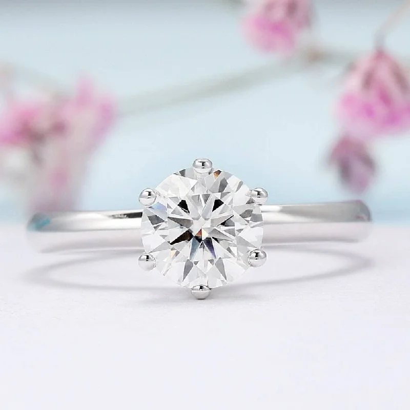 trendy engagement rings for women-6 Prong 1.0 Ct Round Cut Diamond Engagement Ring