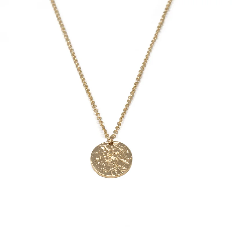 fancy necklaces for women-Scratched Disc Pendant Necklace 18 Inch Gold Plated