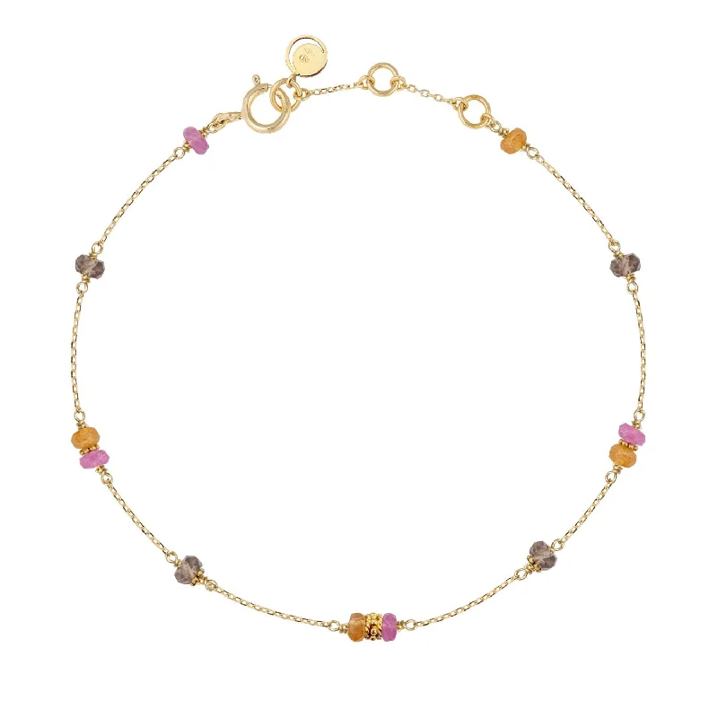 engraved bangles for gifts-Boho Bracelet Pink Sapphire, Mandarin Garnet and Smoky Quartz - 18k Gold - Limited Edition