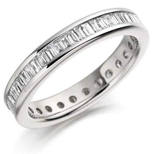 silver wedding rings for women-Baguette Cut Half Carat Diamond Eternity Ring - 1 Only in 18 Carat white Gold.