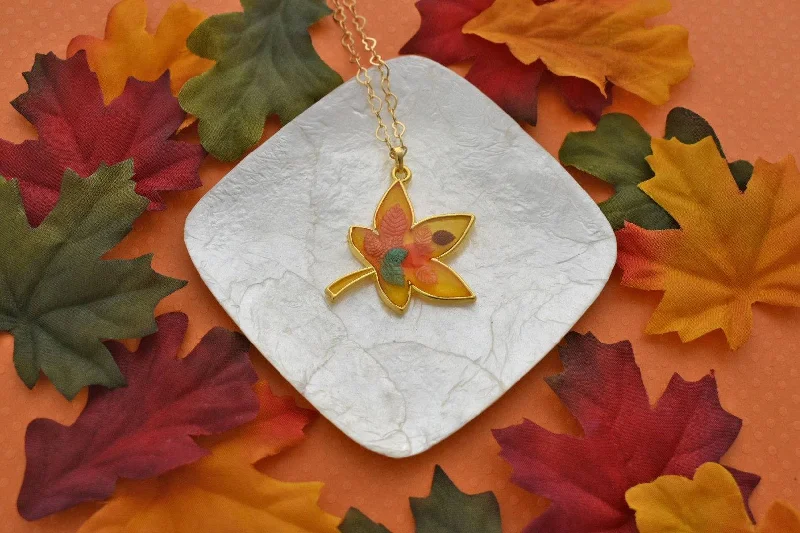 unique pendant necklaces for women-Yellow Autumn Maple Leaf Necklace