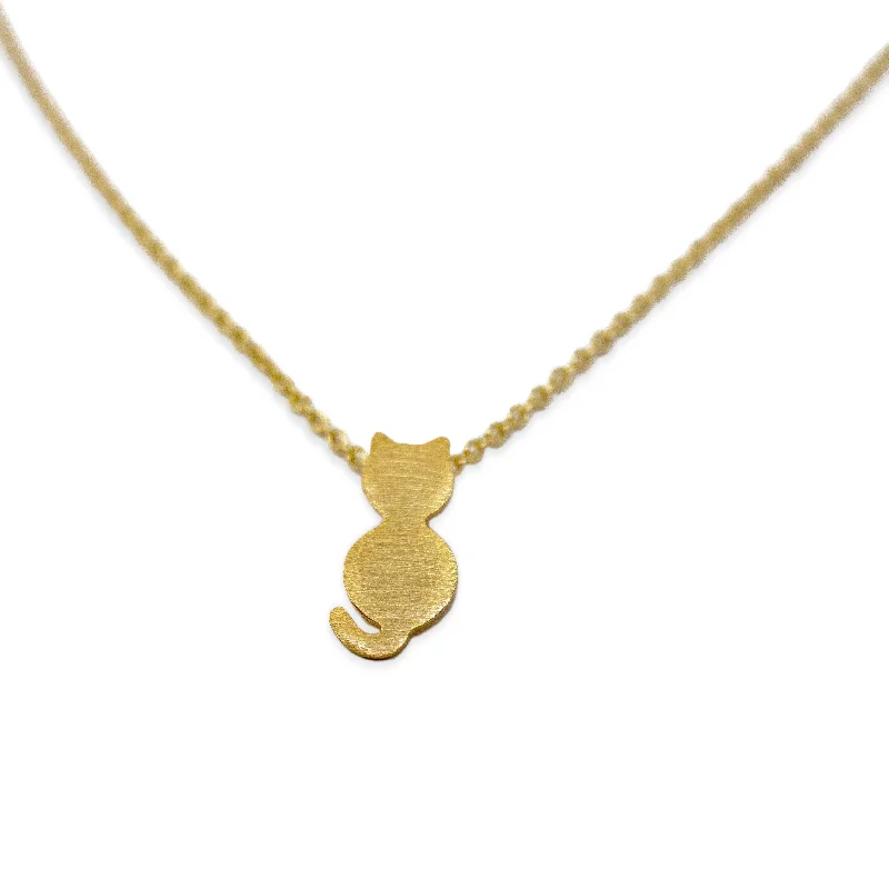 stylish chain necklaces for women-Handmade 20kt Gold Plated Sitting Cat Necklace