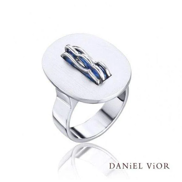 sapphire rings for women-Silver & Enamel Designer Ring -Sons