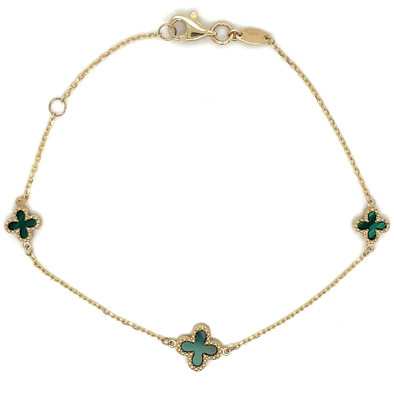 gold bangle sets for women-9ct Yellow Gold Malachite Clover Bracelet