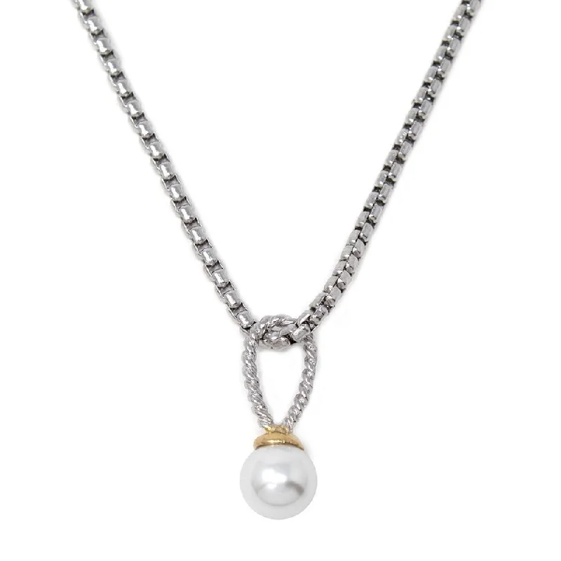 elegant diamond necklaces for women-Stainless St Necklace with Two Tone Pearl Ball Pendant