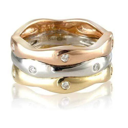 stackable silver rings for women-9ct 3 Colour Gold Ring with Diamonds - MM1S72D