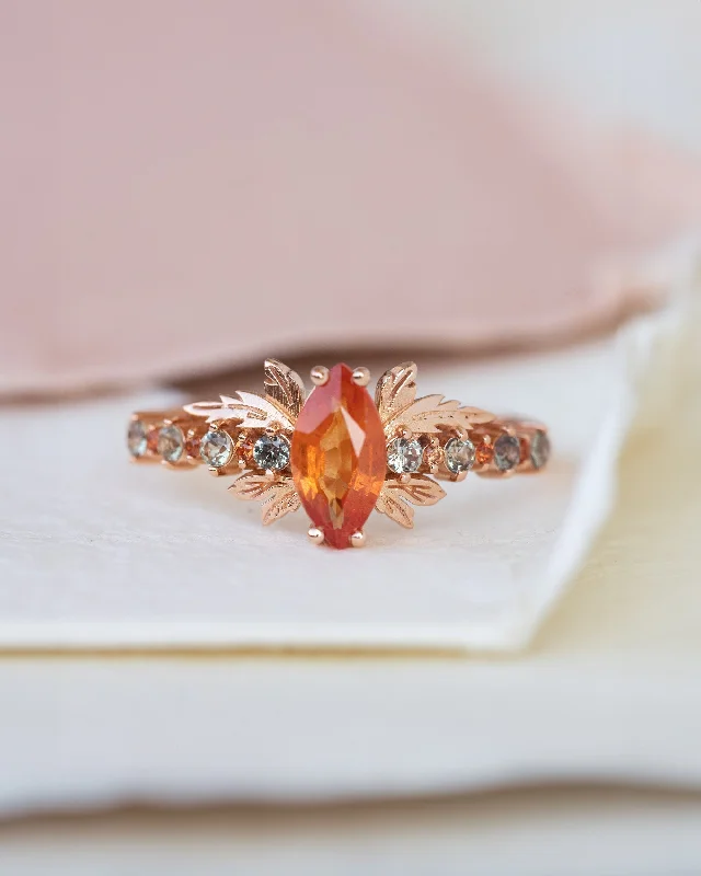 elegant diamond engagement rings for women-Multi sapphire engagement ring, nature inspired ring with orange sapphire / Verbena