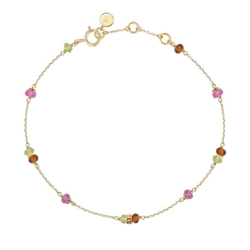 friendship bangles for women-Boho Bracelet Peridot, Pink Sapphire and Cognac Quartz - 18k Gold - Limited Edition