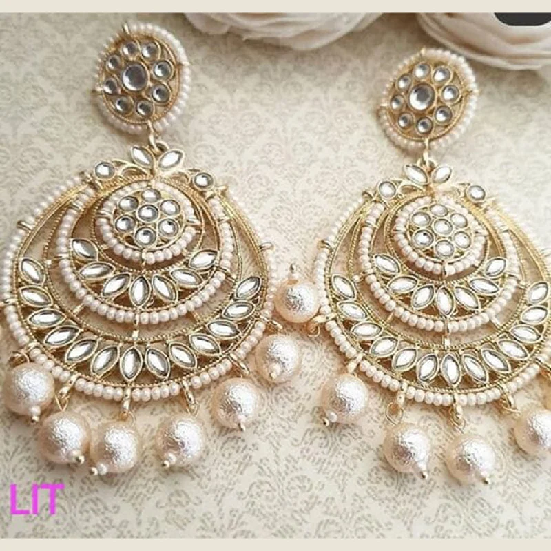 luxury diamond earrings for women-Lucentarts Jewellery Gold Plated Kundan Stone Dangler  Earrings