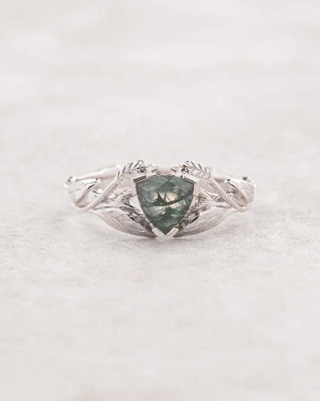 beautiful engagement rings for women-Trillion cut moss agate ring / Clematis