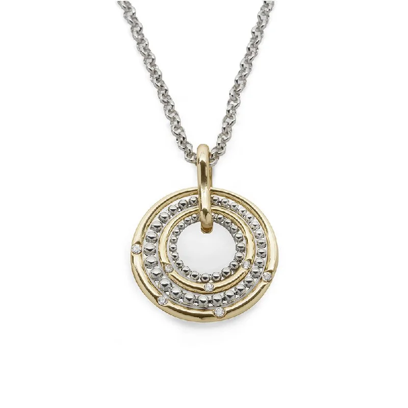 anniversary necklaces for women-Two Tone Necklace Concentric Circles Pendant With CZ