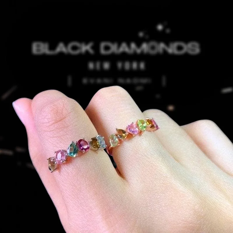 timeless engagement rings for women-Multicolor Natural Tourmaline Ring