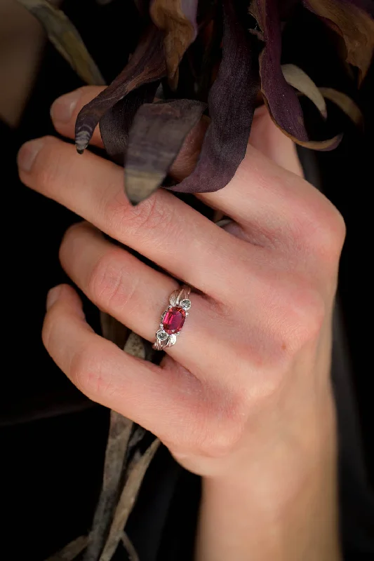 luxury engagement rings for brides-Lab ruby statement ring, salt and pepper diamonds ring / Arius