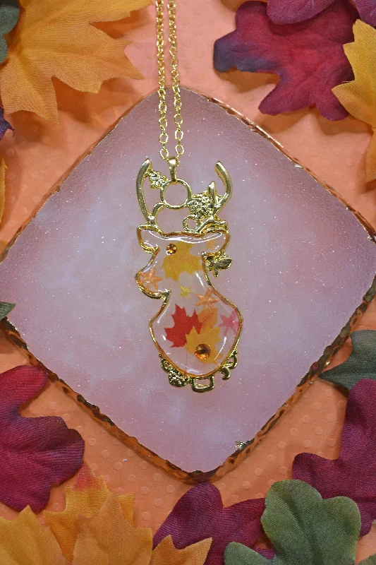 romantic gold necklaces for women-Deer Autumn Leaf Pendant