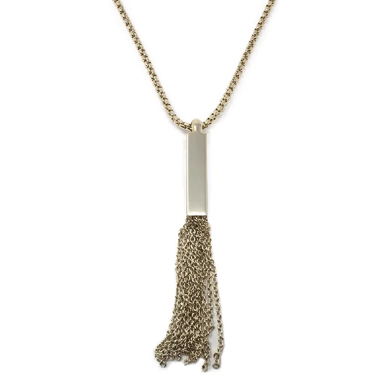 sterling silver necklaces for women-Gold Plated Rectangle Tassel Necklace