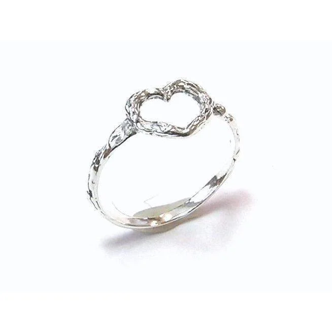 exclusive rings for women-Silver Textured Heart Ring - R9335