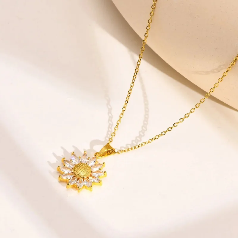 sterling silver necklaces for women-Stainless Steel Sunflower Pendant Necklace Gold Plated