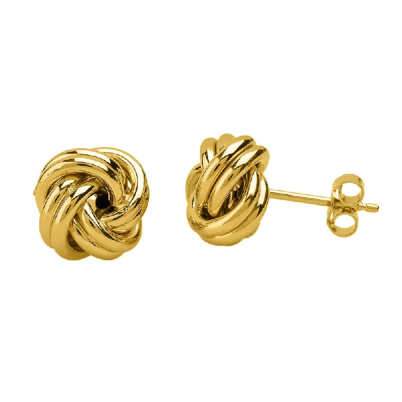 pearl earrings for women-Solid 14k Yellow Gold Twisted Love Knot Stud Earrings, 11mm