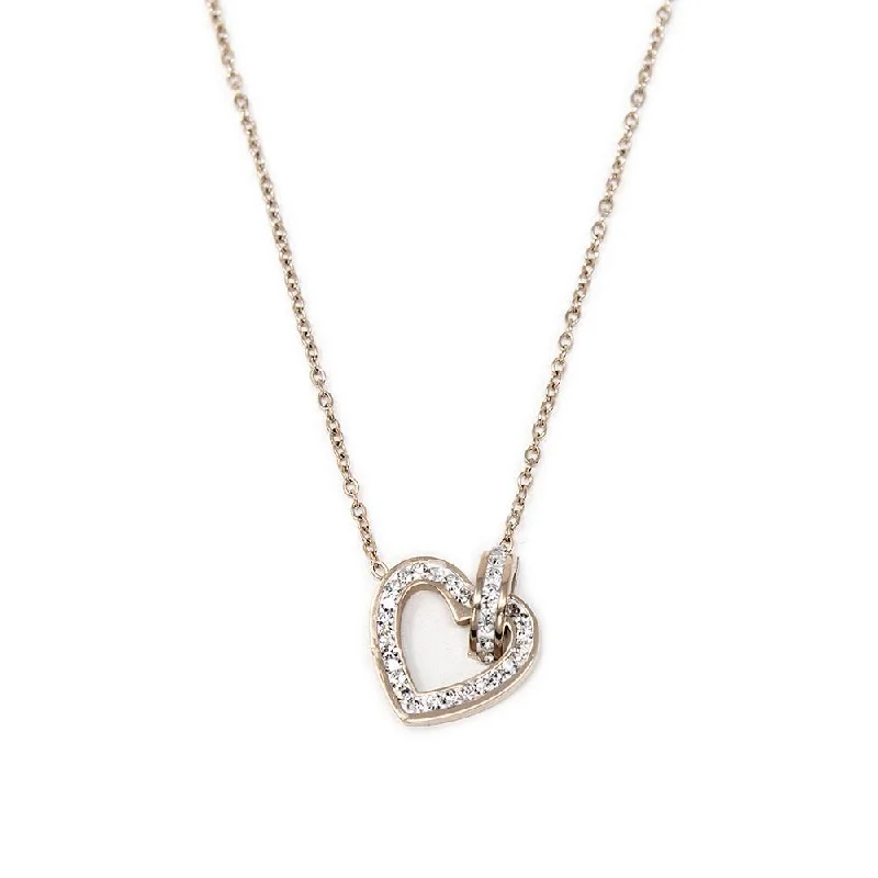 stackable necklaces for women-Stainless Steel CZ Pave Heart Necklace Rose Gold Plated