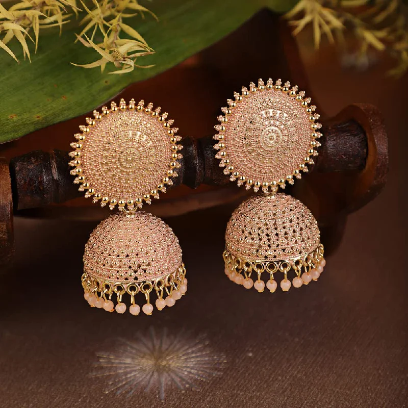 stud earrings for women-Subhag Alankar Peach Attractive Kundan Jhumki earrings ideal for festive wear