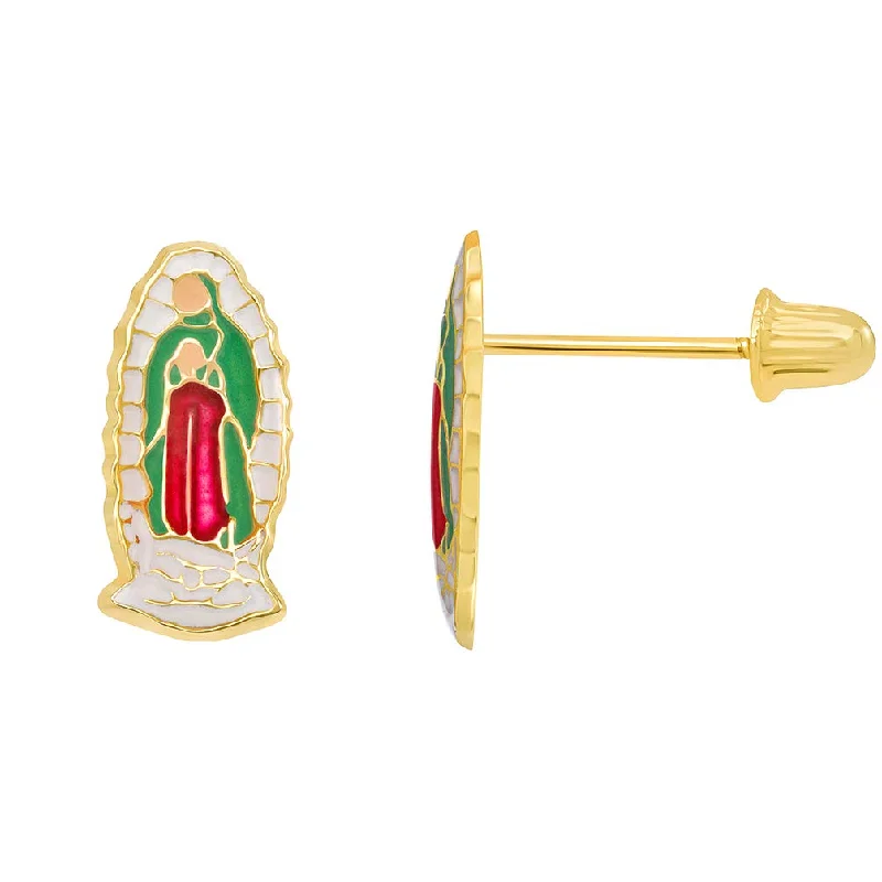 colorful earrings for women-14k Yellow Gold Enamel Miraculous Our Lady Of Guadalupe Stud Earrings with Screw Back