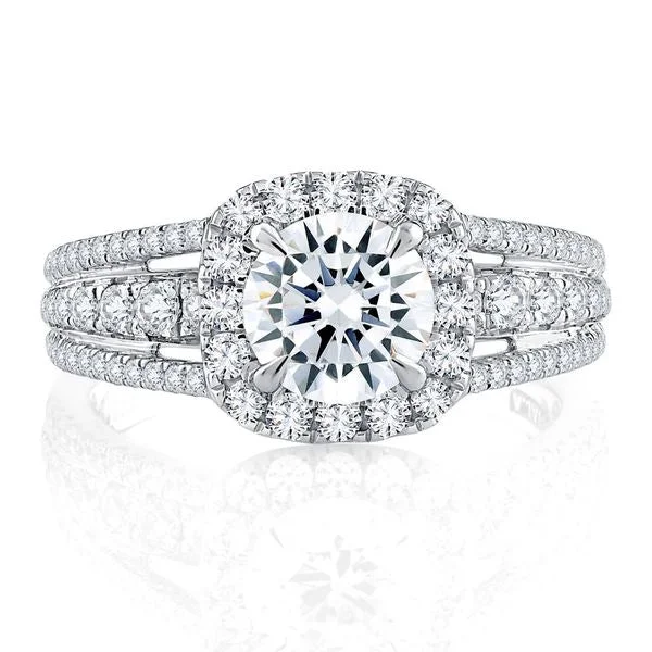 premium engagement rings for women-A.Jaffe Engagement Rings Triple Split Shank Halo Round Cut Diamond Engagement Ring MESRD2338/223