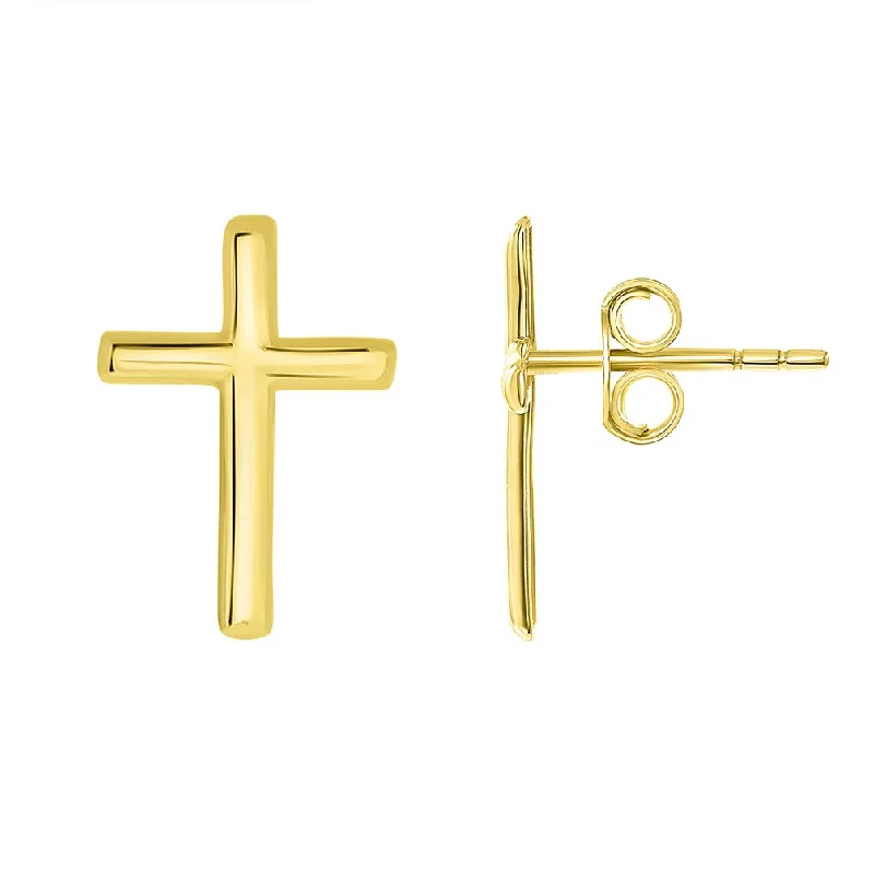 creative earrings for women-14k Yellow Gold Classic Religious Plain Cross Stud Earrings with Friction Back