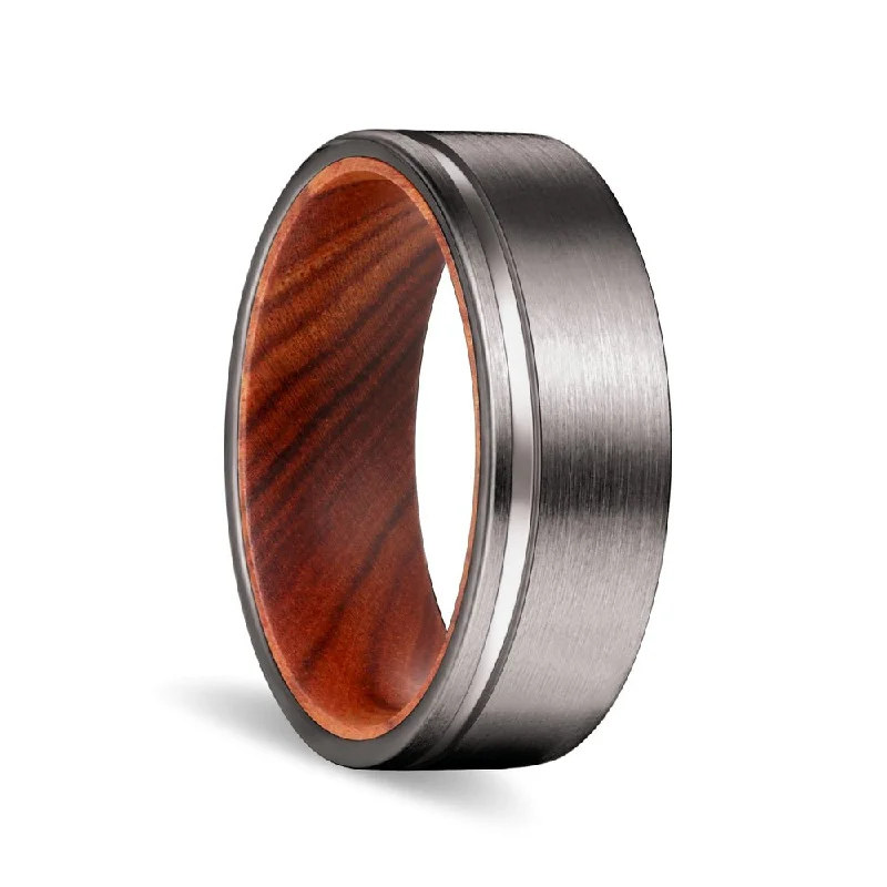 ruby rings for women-GRAIN | Iron Wood, Gunmetal Tungsten Offset Groove