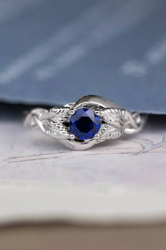 exclusive diamond engagement rings for women-Lab created sapphire engagement ring / Azalea