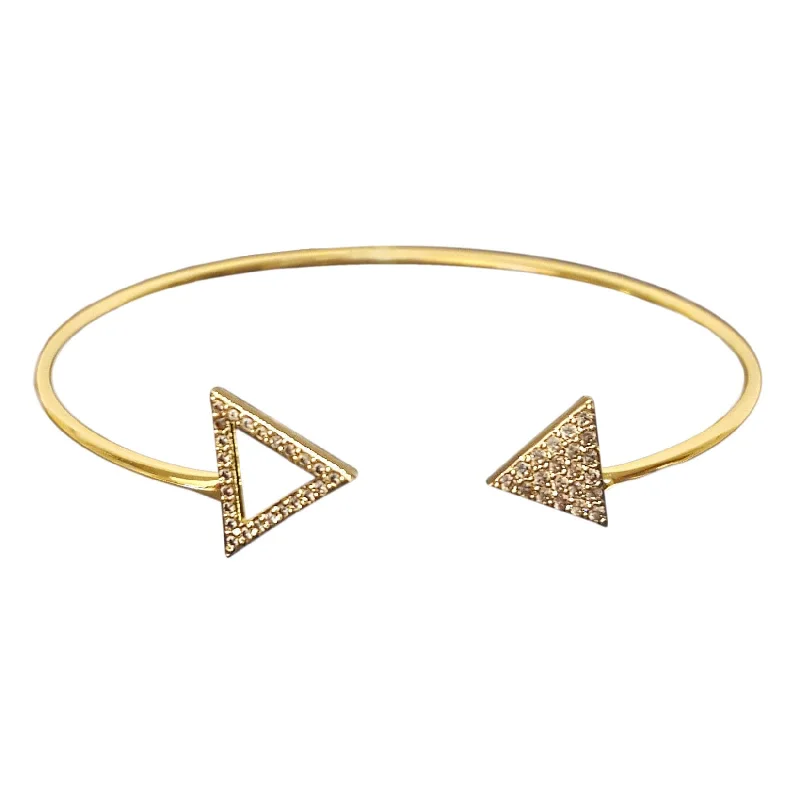 boho bangles for women-Vita Shiny Gold Cuff with Pave Triangle Accents