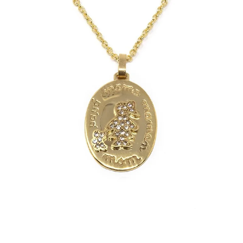 modern gold necklaces for women-Stainless Steel Mom Crystal Pave Medallion Necklace Gold Plated