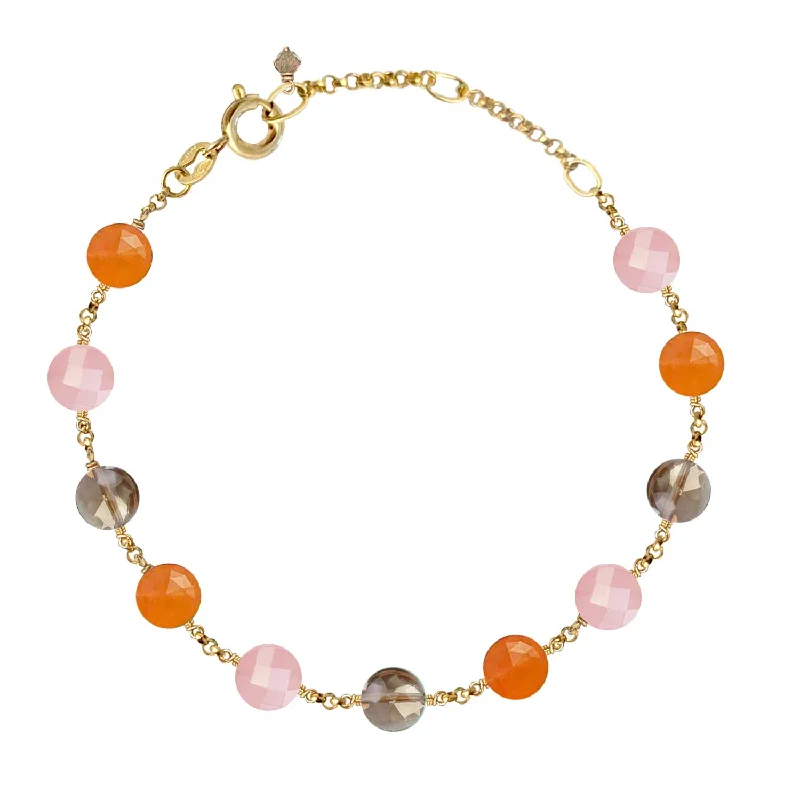 modern bangles for women-Pop Galaxy Eternity Bracelet Carnelian, Guava Quartz, Smoky Quartz - 18k Gold