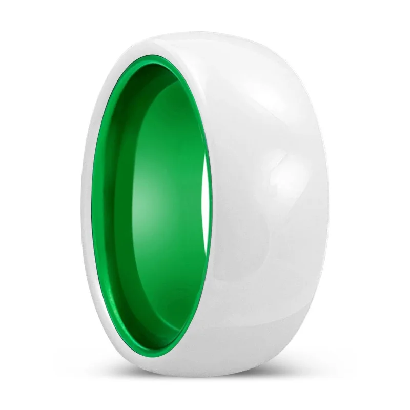 modern rings for women-PEARLY | Green Ring, White Ceramic Ring, Domed