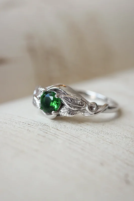 unique diamond engagement rings for women-Lab emerald engagement ring / Azalea