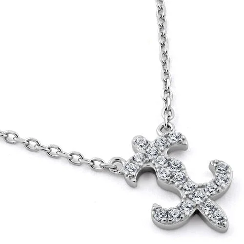 unique necklaces for women-Sterling Silver Fleur-de-lis CZ Necklace