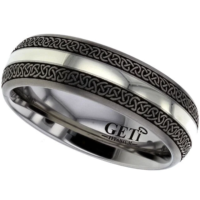 geometric rings for women-Titanium And White Gold Celtic Knotwork Ring - 2210-9W-DCK