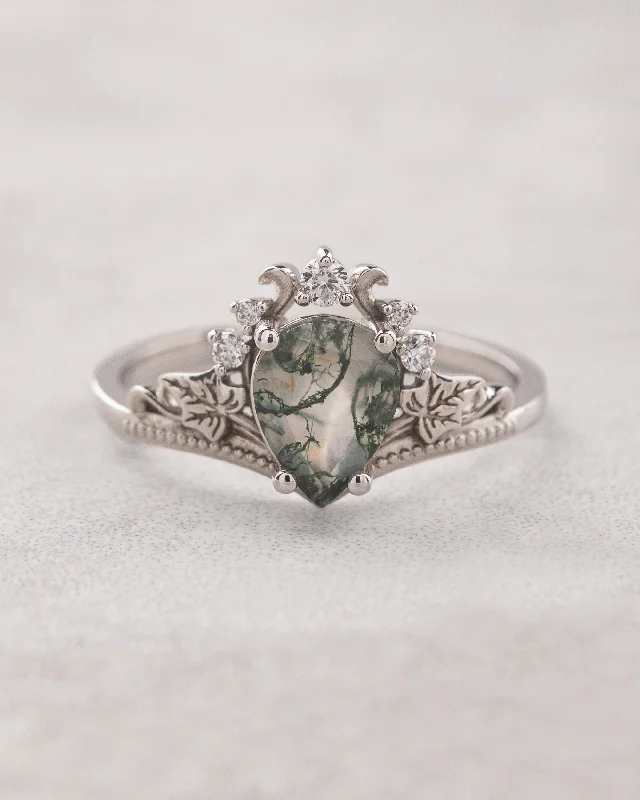 handmade engagement rings for women-Moss agate proposal ring, non-trivial green stone engagement ring / Ariadne